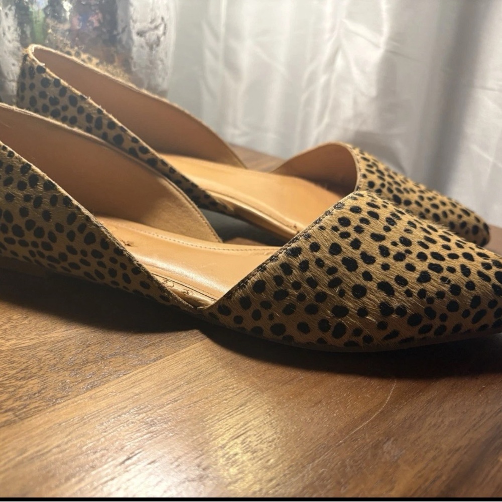 J.Crew D’Orsay Calf Hair Animal Print Pointed Toe Ballet Flat Shoe US Sz 11 EUC